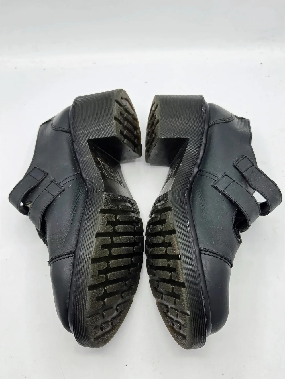 Dr. Martens 8065 Double Strap Heeled Mary Janes - Dark Grey Leather Size 9